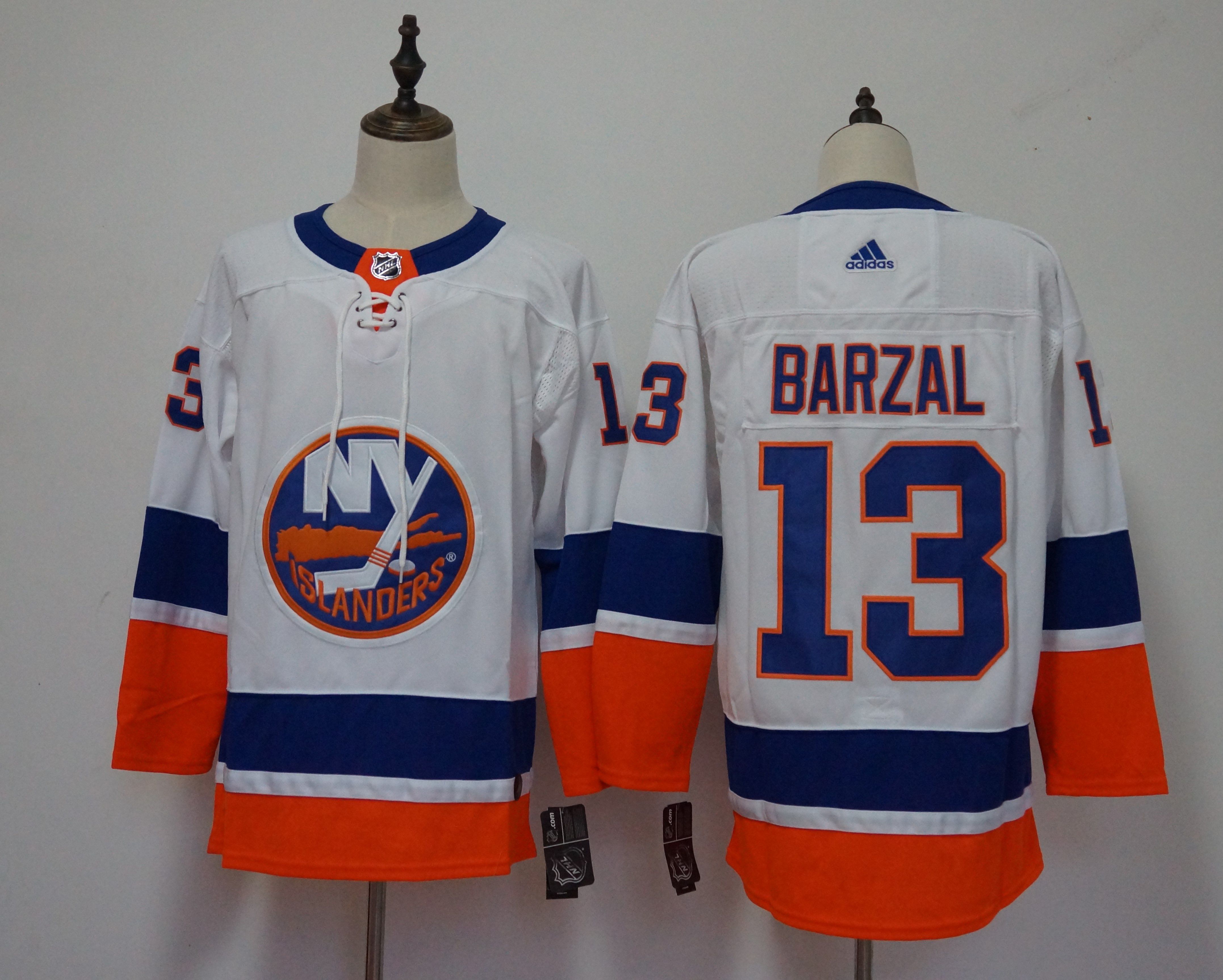 Men New York Islanders 13 Barzal White Adidas Hockey Stitched NHL Jerseys